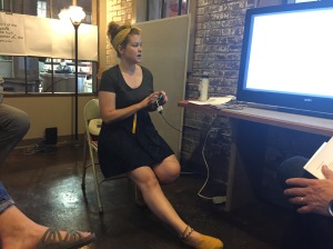Most meetings during the day were conducted with charts and graphs via an iPhone plugged into a television. So handy. Here, Shawn’s assistant Sarah VandaVeer talks about corporate gifts. 